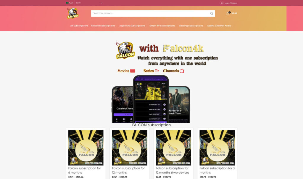 Falcon IPTV homepage