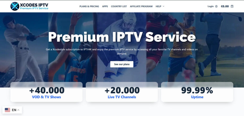 XCodes IPTV homepage