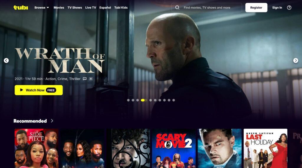 Tubi homepage