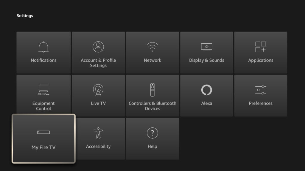 FireStick Settings Menu (Display, Applications, Preferences)