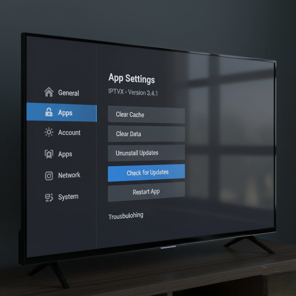 Fixing IPTV app issues by clearing cache and updating app