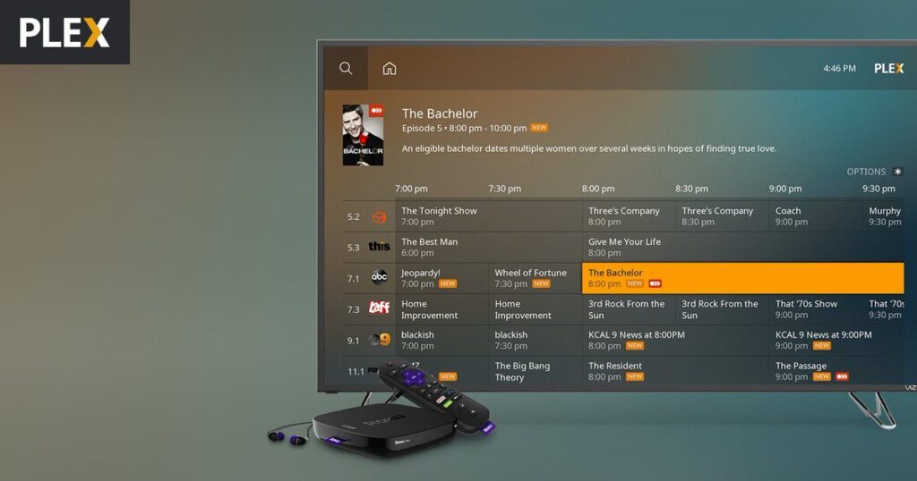 Plex Live TV electronic program guide on Smart TV