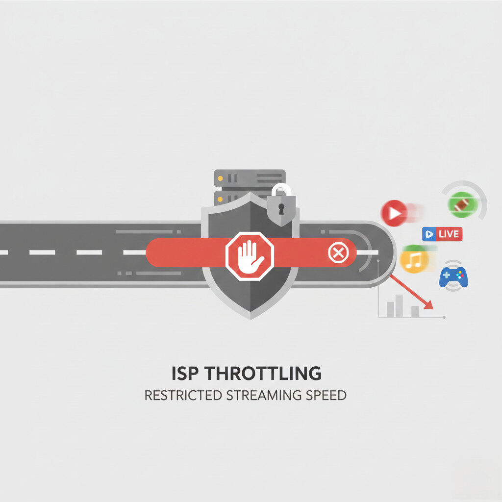 Illustration showing ISP throttling internet traffic for streaming
