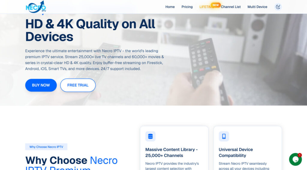 Necro IPTV interface and channel layout