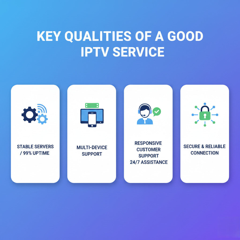 Key qualities of a good IPTV service: stable servers, uptime, device support, customer support